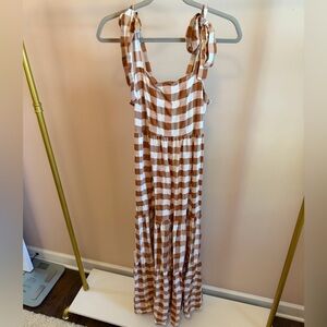 Brown and White Checkered Maxi Dress